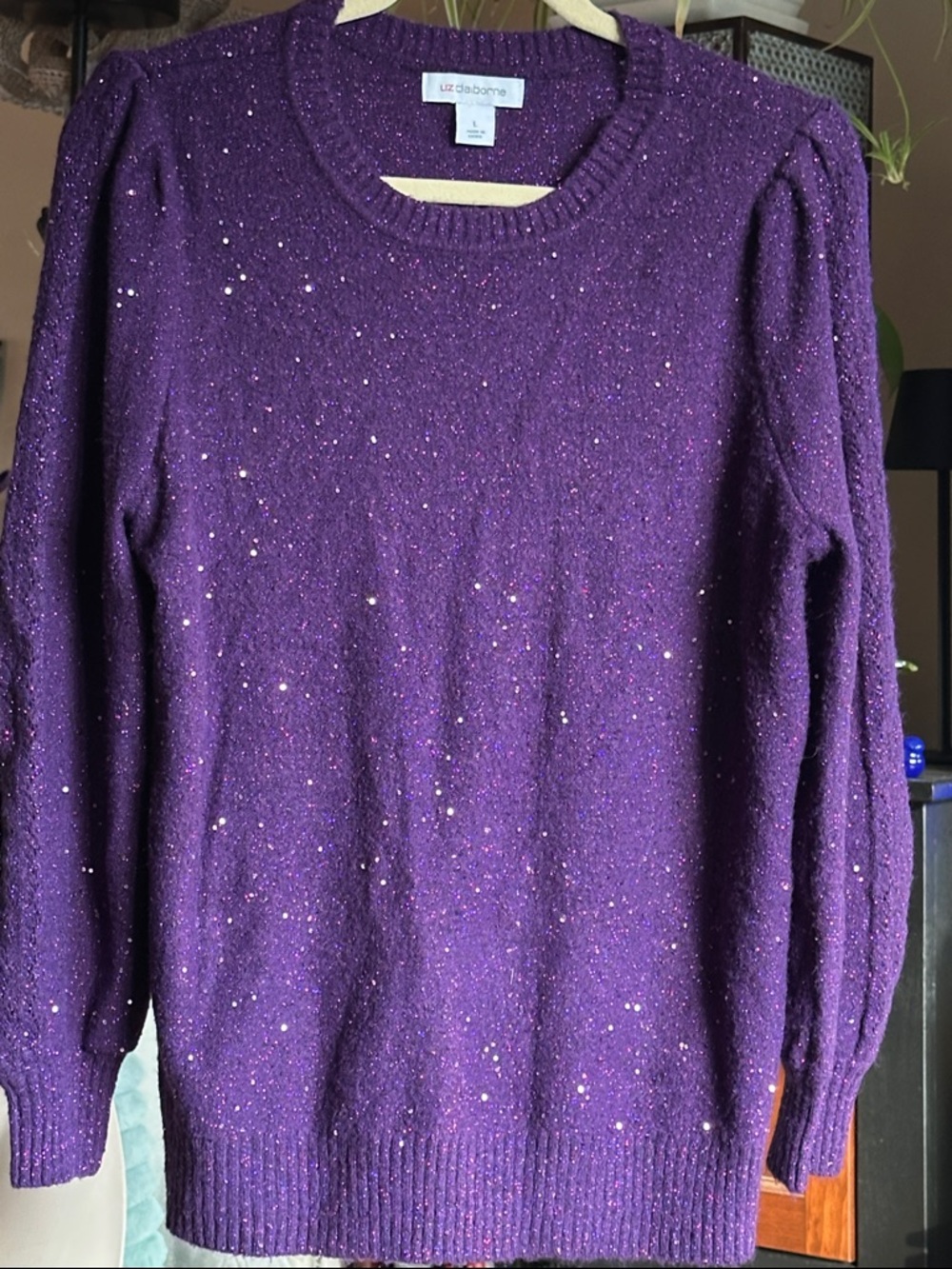 Liz Claiborne Purple Sequin Crewneck Sweater